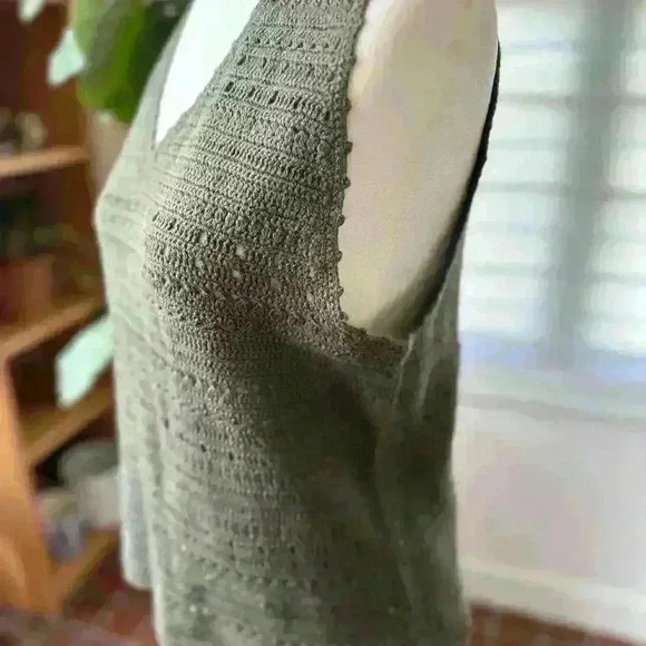 Faded Glory Sleeveless Crotchet Knit Summer Top Boho Green Size L (12-14) - Picture 3 of 5